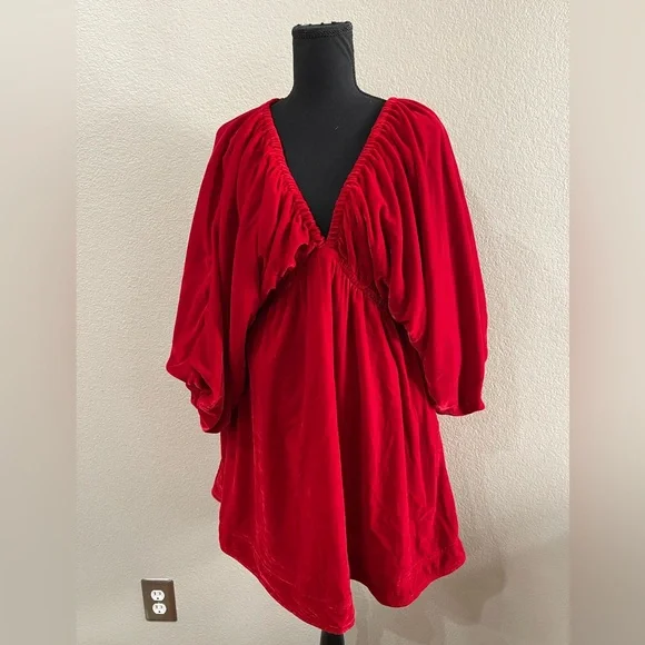 NEW Free people Portia mini dress red velvet small - Picture 2 of 8